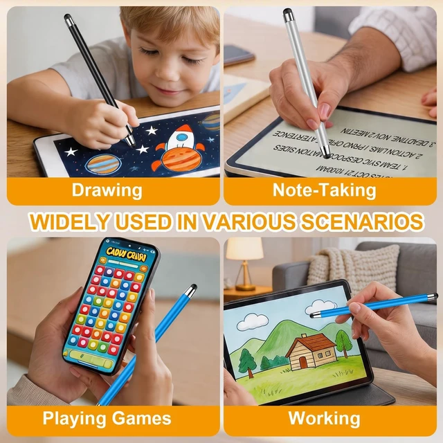 Alt view image 6 of 7 - Stylus (3 Pcs) 2-in-1 Stylus Pen for Touch Screen High Precision and Sensitivity Suitable for iPad/iPhone//Android Smartphone and Tablets Compatible with All Touch Screen