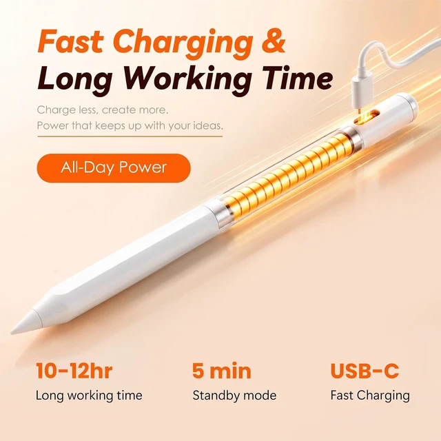 Alt view image 2 of 7 - Stylus Pen for iPad 2018-2026 Gen Fast Charge Palm Rejection-White