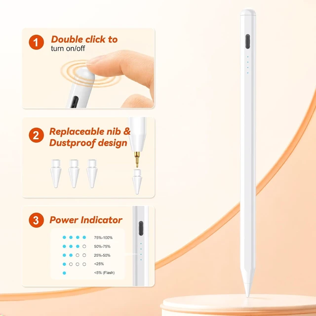Alt view image 6 of 7 - Stylus Pen for iPad 2018-2026 Gen Fast Charge Palm Rejection-White