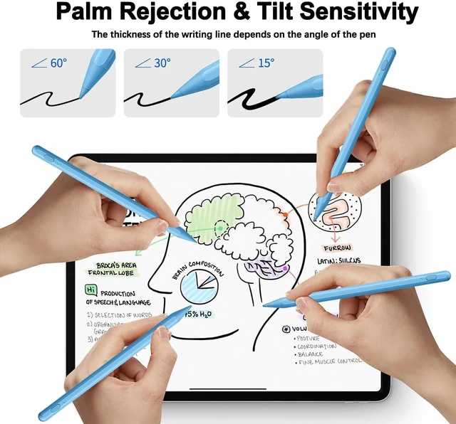 Alt view image 3 of 7 - Stylus Pen for iPad Pencil 11th&10th Pencil with Palm Rejection Tilt Sensitivity Pen 2018-2025 for iPad A16/11/10/9/8/7/6th Pro 12.9/11/13 M5/M4 Air M3/M2/5/4/3 Mini A17/6th/5th-Blue
