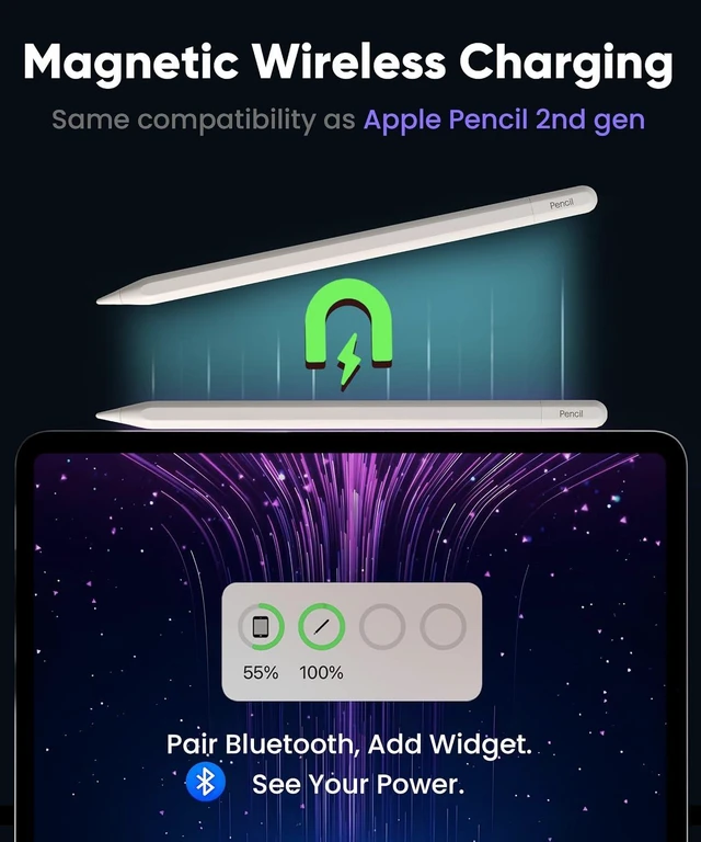 Alt view image 4 of 7 - Pencil 2nd Gen for iPad 2018-2026: Magnetic Wireless Charging Stylus
