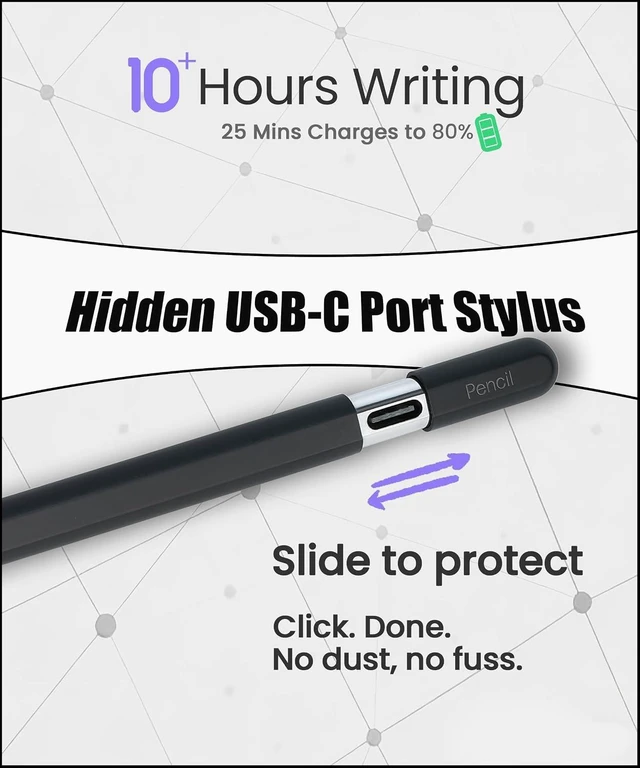 Alt view image 3 of 7 - USB-C Pencil for iPad 2018-2026: Hidden-Port & BT Shortcut Button