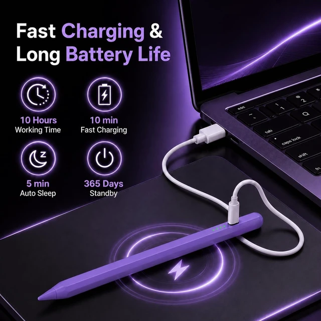 Alt view image 3 of 7 - Stylus Pen for iPad(2018-2026)-10 Min Fast Charge Auto Sleep Palm Rejection