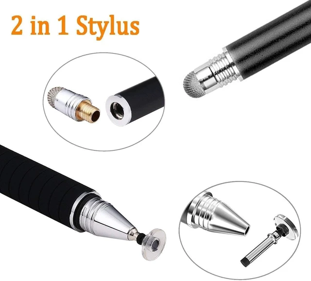 Alt view image 2 of 7 - Stylus Pen for Touchscreen 2-in-1 Disc and Fiber Tip Sensitivity and Precision Stylus Pen for iPad iPhone Tablet Android Phone Chromebook Switch All Touch Screens Devices Black