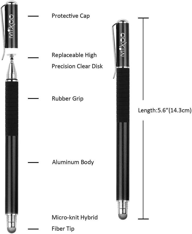 Alt view image 5 of 7 - Stylus Pen for Touchscreen 2-in-1 Disc and Fiber Tip Sensitivity and Precision Stylus Pen for iPad iPhone Tablet Android Phone Chromebook Switch All Touch Screens Devices Black