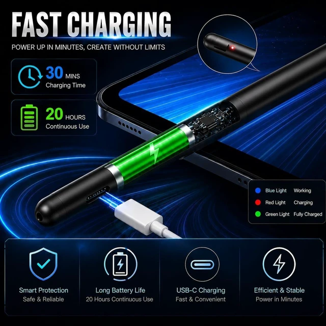 Alt view image 3 of 7 - Stylus Pen for iPad Pro 2018-2026 20H Battery Pencil with Tilt
