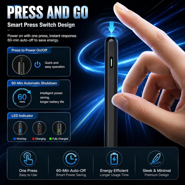 Alt view image 6 of 7 - Stylus Pen for iPad Pro 2018-2026 20H Battery Pencil with Tilt