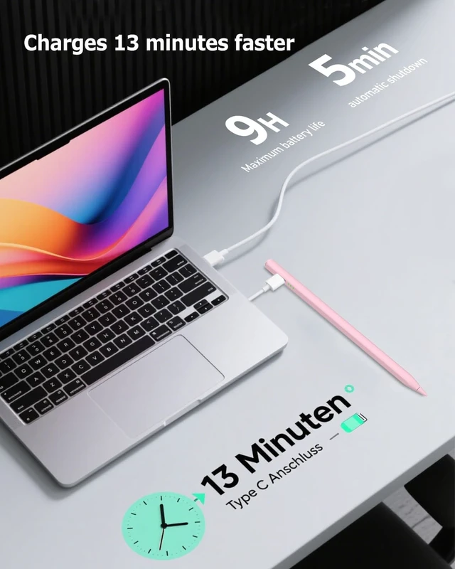 Alt view image 2 of 7 - Pink Stylus Pen for iPad Pro Air Mini 2018-2026 Palm Rejection Fast Charge