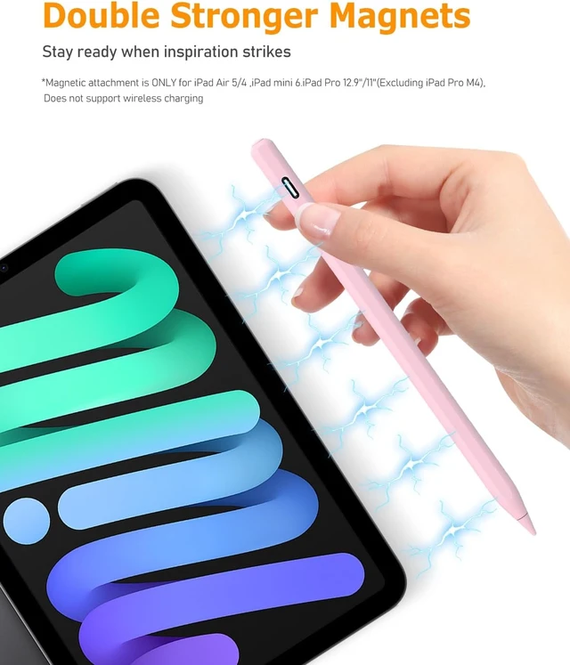Alt view image 4 of 7 - Pink Stylus Pen for iPad Pro Air Mini 2018-2026 Palm Rejection Fast Charge