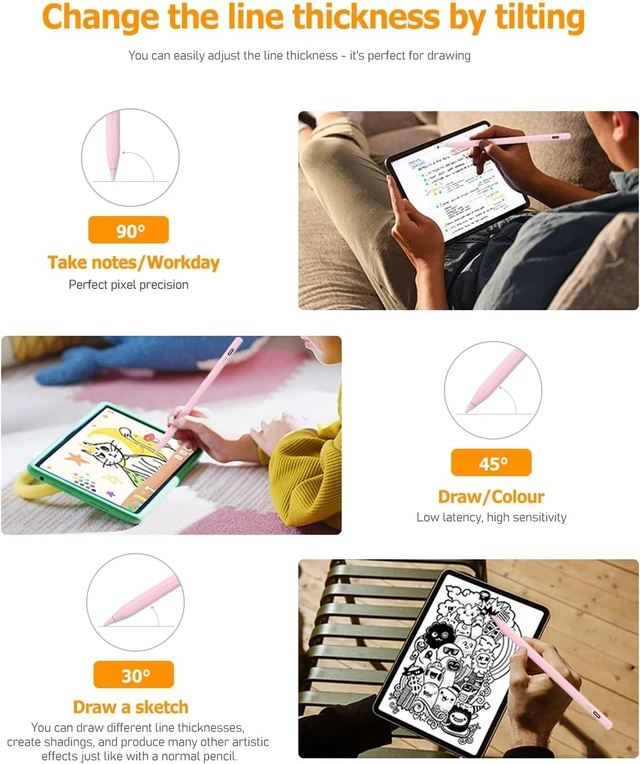 Alt view image 5 of 7 - Pink Stylus Pen for iPad Pro Air Mini 2018-2026 Palm Rejection Fast Charge