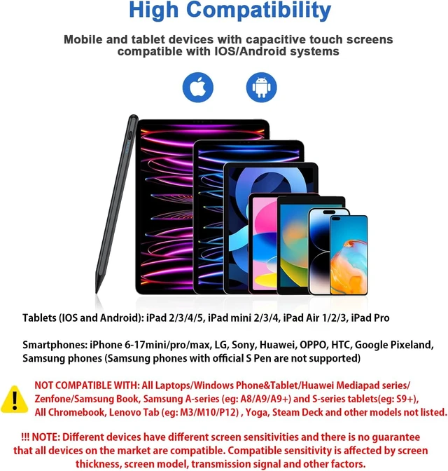 Alt view image 4 of 7 - Stylus Pens for Touch Screens Power-Display Tablet Pen POM Tip Magnetic Digital Touch Pen Compatible with iPhone/iPad/Switch//and Other iOS/Android Smartphone and Tablet Devices (Black)