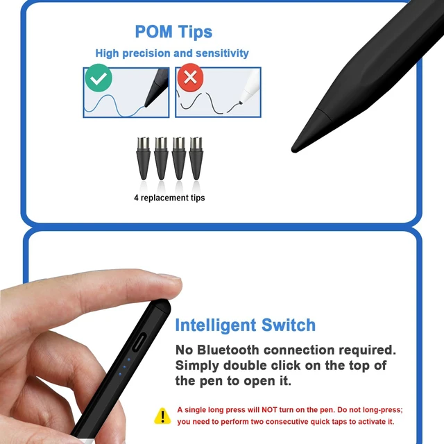 Alt view image 5 of 7 - Stylus Pens for Touch Screens Power-Display Tablet Pen POM Tip Magnetic Digital Touch Pen Compatible with iPhone/iPad/Switch//and Other iOS/Android Smartphone and Tablet Devices (Black)