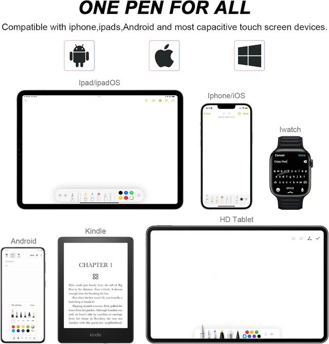Alt view image 5 of 7 - Stylus Pens for Touch Screen 2 in 1 Universal Stylus High Sensitivity Surface Pen with Extra 6 Tips for All Tablet Touch Screens iPhone iPad Pro Android Tablets Chromebook