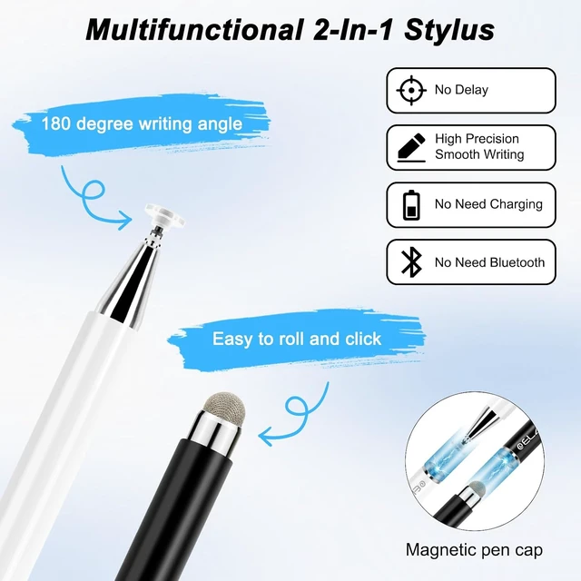 Alt view image 2 of 7 - Stylus Pens for Touch Screen 2 in 1 Universal Stylus High Sensitivity Surface Pen with Extra 6 Tips for All Tablet Touch Screens iPhone iPad Pro Android Tablets Chromebook