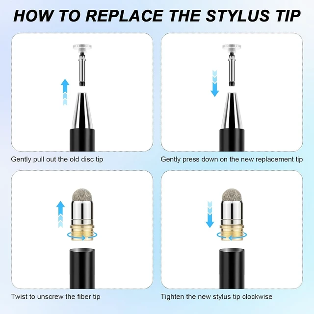 Alt view image 7 of 7 - Stylus Pens for Touch Screen 2 in 1 Universal Stylus High Sensitivity Surface Pen with Extra 6 Tips for All Tablet Touch Screens iPhone iPad Pro Android Tablets Chromebook