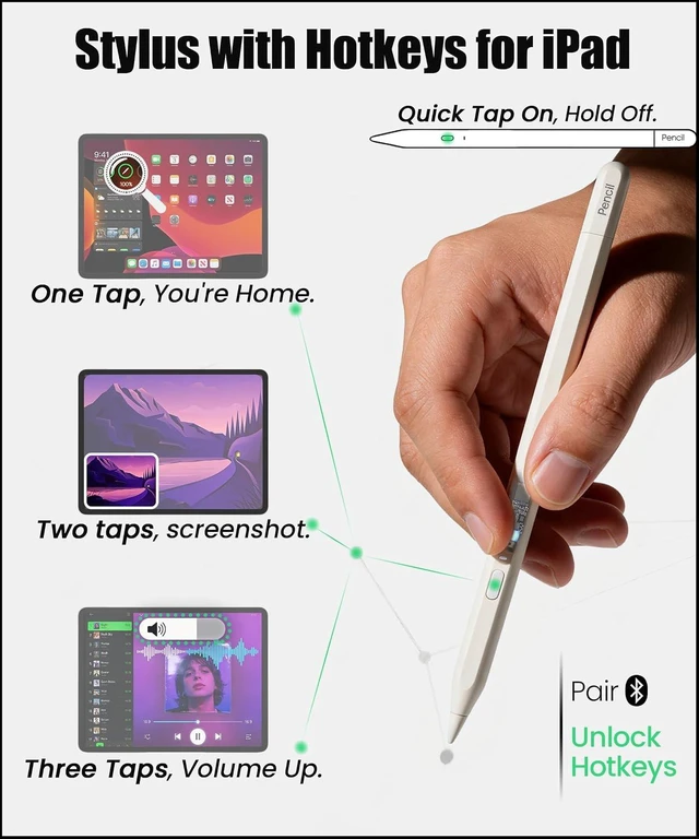 Alt view image 2 of 7 - USB-C Pencil for iPad 2018-2026: Hidden-Port & BT Shortcut Button