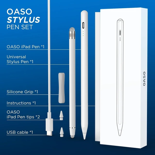 Alt view image 2 of 7 - Stylus Pen Tilt Drawing Palm Rejection Stylus Pencil for iPad 6/7/8/9/10 Mini 5/6 Air 3/4/5 Pro 11/12.9 M2/M3/M4/M5 Include Pencil Grip & Extra Tips & Universal Stylus (White)