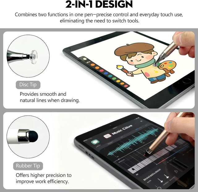 Alt view image 3 of 7 - 6-Pack 2-in-1 Stylus Pens for Touchscreen Devices High-Precision No-Charge Stylus for iPad iPhone & Android Tablets (3 Colors)