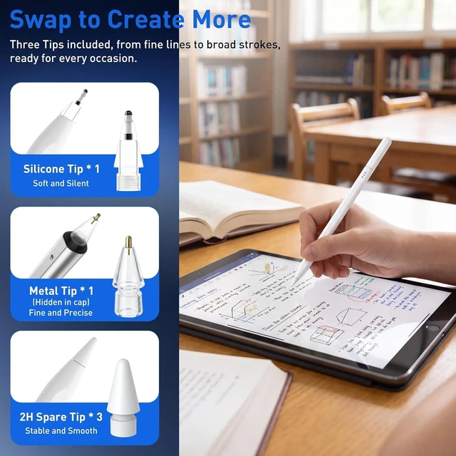 Alt view image 4 of 7 - Stylus Pen for iPad 2018-2026 Fast Charge USB C Pencil for iPad A16/Pro/Air