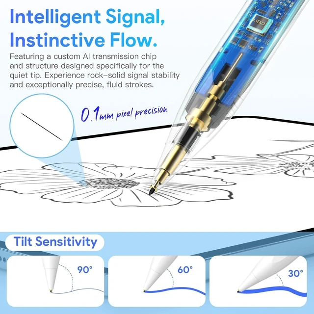 Alt view image 6 of 7 - Stylus Pen for iPad 2018-2026 Ultra-Quiet iPad A16 Pencil