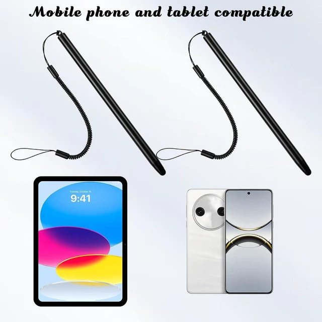 Alt view image 6 of 7 - 2 PCS Stylus Pen with Spring Tether Universal Capacitive Touch Screen Pen for Tablets and Phones Anti-Scratch Silicone Tip Stylus for Tablets Drawing Sketching and Note-Taking (Black)