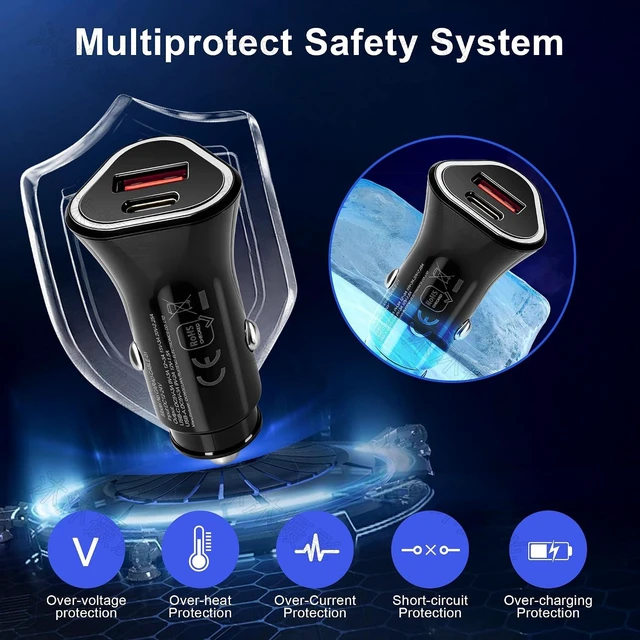 Alt view image 5 of 7 - 65W USB C Car Charger 2-Port Super Fast Charging Cigarette Lighter Adapter