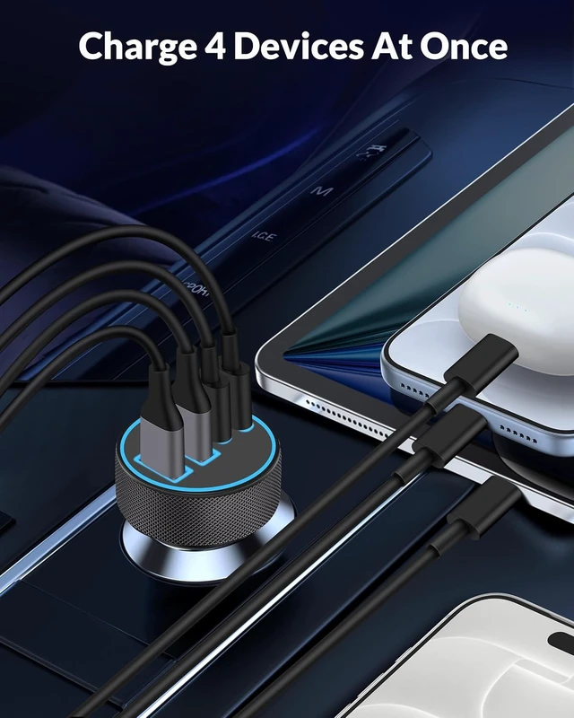 Alt view image 3 of 7 - iPhone 18 17 16 Car Charger Fast Charging 90W 4Port USB C Fast Car Charger