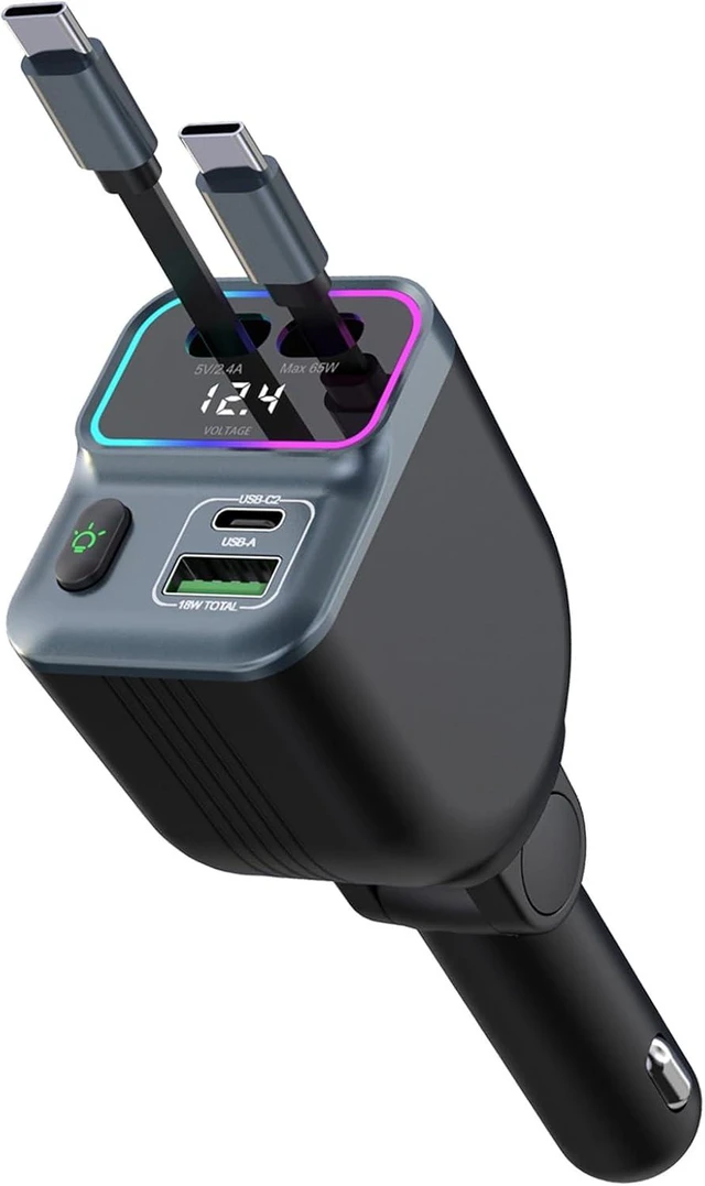 Main image of Retractable Car Charger 83W Car Phone Charger with Dual Cables
