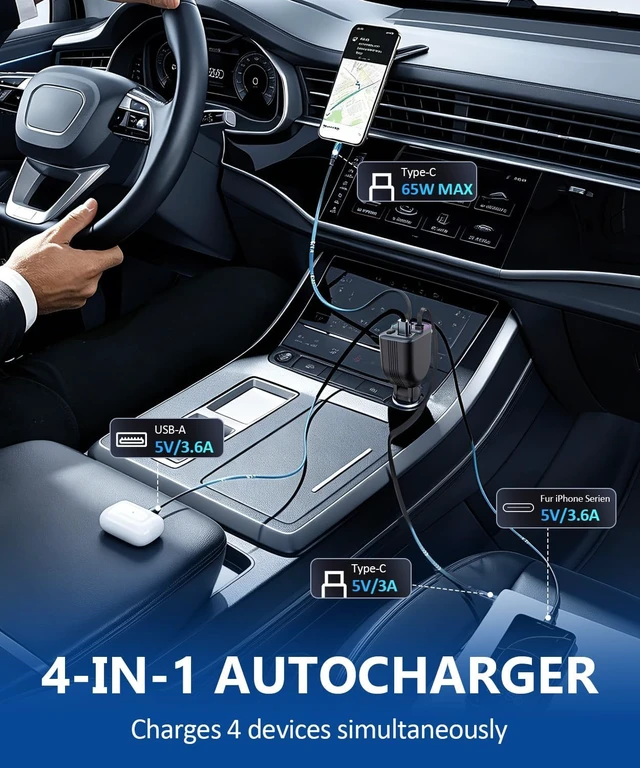 Alt view image 3 of 7 - Retractable Car Charger 83W Car Phone Charger with Dual Cables