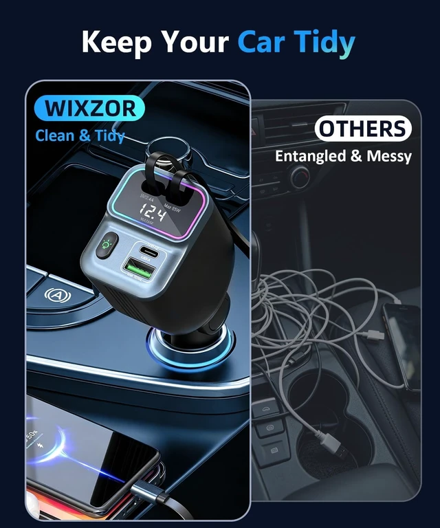 Alt view image 6 of 7 - Retractable Car Charger 83W Car Phone Charger with Dual Cables