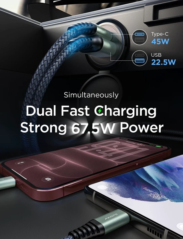 Alt view image 3 of 7 - 67.5W Car Charger USB C Fast Charge iPhone 18 pro max Charger
