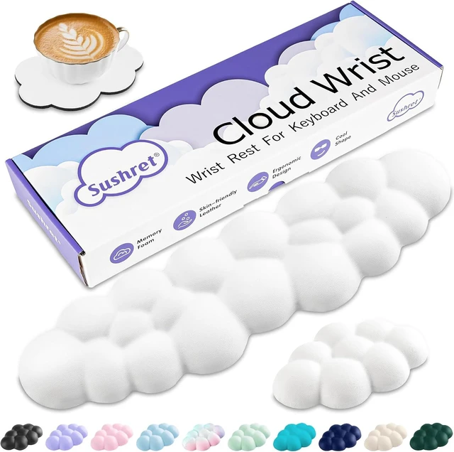 Main image of Cloud Wrist Rest Keyboard Cloud Keyboard Wrist Pad Set with PU Leather Memory Foam Cute Arm Rest for Palm Support PC/Gaming Desk Accessories/Office Setup/Computer Hand Cushion - White