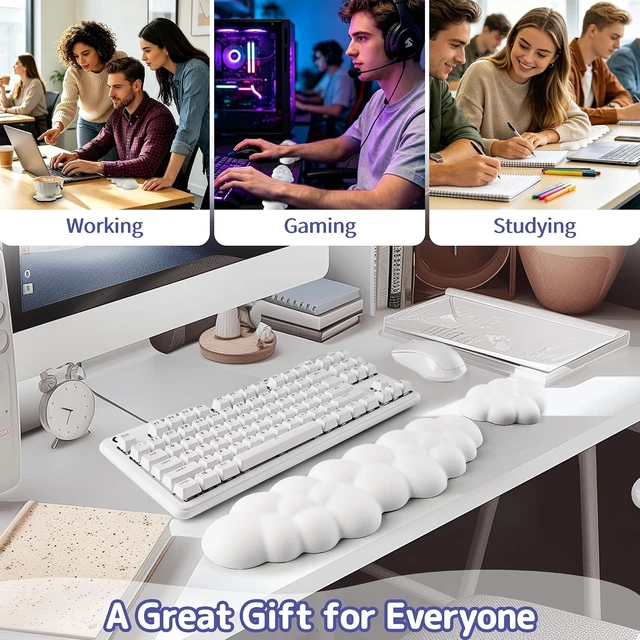 Alt view image 6 of 7 - Cloud Wrist Rest Keyboard Cloud Keyboard Wrist Pad Set with PU Leather Memory Foam Cute Arm Rest for Palm Support PC/Gaming Desk Accessories/Office Setup/Computer Hand Cushion - White