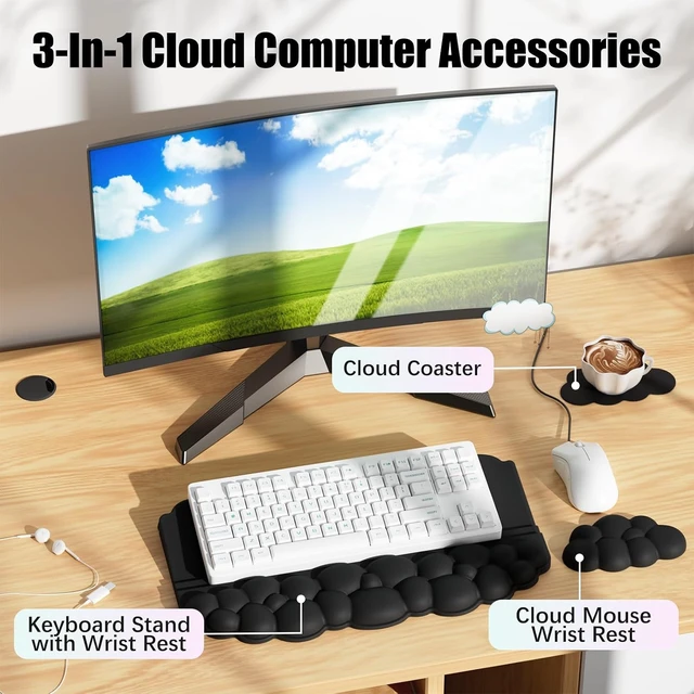 Alt view image 4 of 7 - Ergonomic Wrist Rest for Computer Keyboard and Mouse Cloud Keyboard Stand