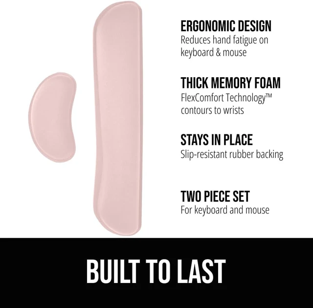 Alt view image 2 of 7 - Memory Foam Wrist Rest for Computer Keyboard 2 Piece Pink