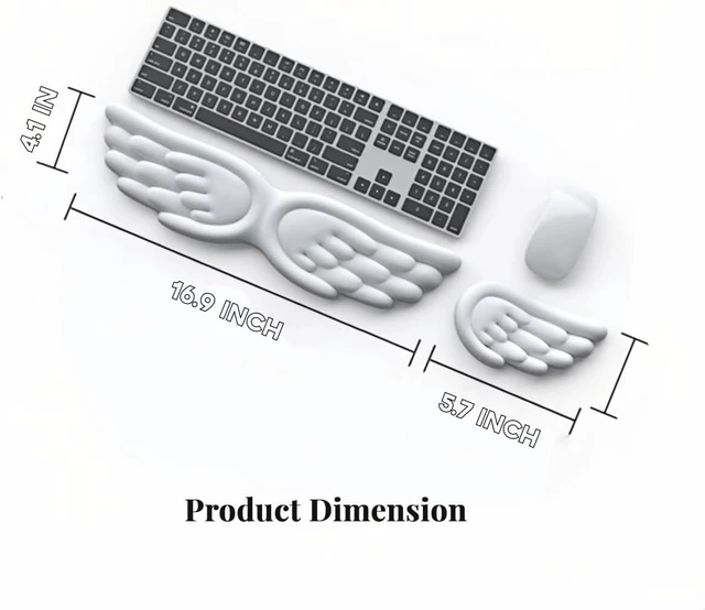 Alt view image 3 of 7 - inbesk Angel Wing Wrist Rest Ergonomic Memory Foam Wrist Rest for Computer Keyboard Mouse Set Cute Gaming Keyboard Cushion Hand Support PU Leather Surface Anti-Slip Waterproof White Angel Wing(white)