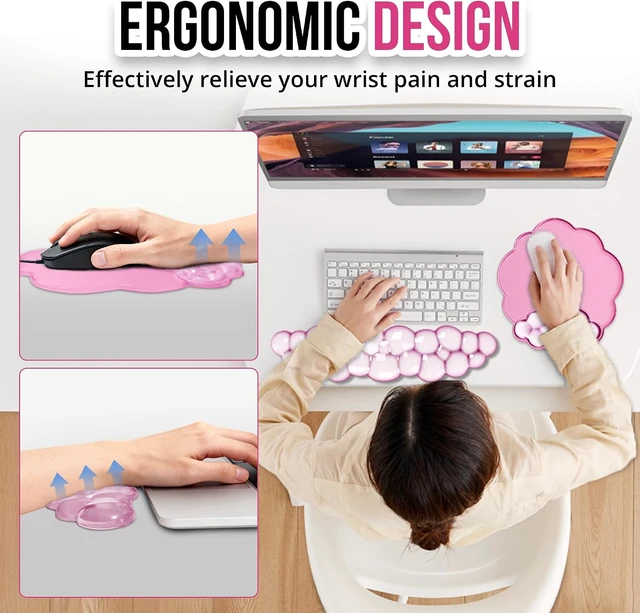 Alt view image 4 of 6 - Gel Keyboard and Mouse Wrist Rest Set for Computer Pink