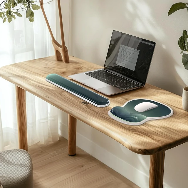 Alt view image 7 of 7 - Ergonomic Mouse Pad and Keyboard Wrist Rest Set Gel Mousepad Green