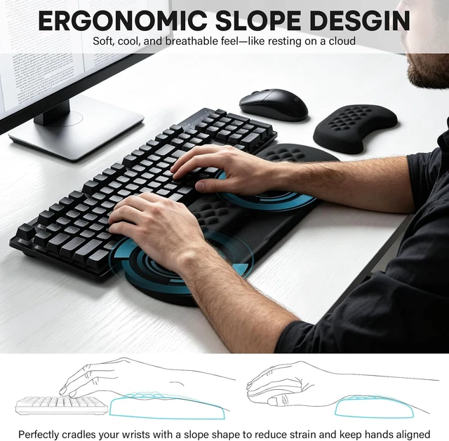 Alt view image 4 of 7 - Wrist Rest for Keyboard and Mouse Soft Memory Foam Wrist Rest Black