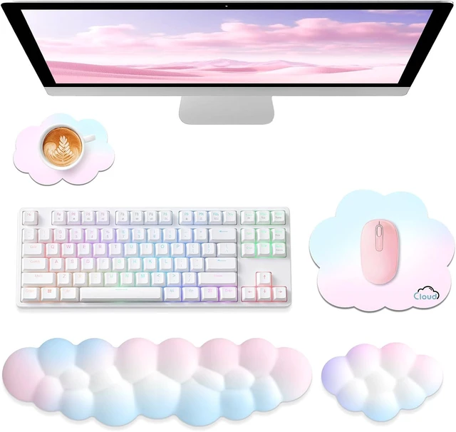 Main image of Cloud Wrist Rest for Computer Keyboard and Mouse Pad Set Rainbow