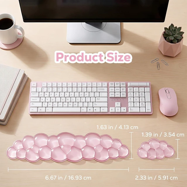 Alt view image 2 of 7 - Moko Gel Cloud Wrist Rest for Keyboard and Mouse Clear Pink