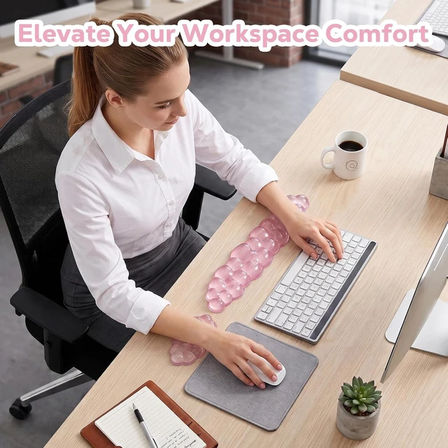 Alt view image 6 of 7 - Moko Gel Cloud Wrist Rest for Keyboard and Mouse Clear Pink