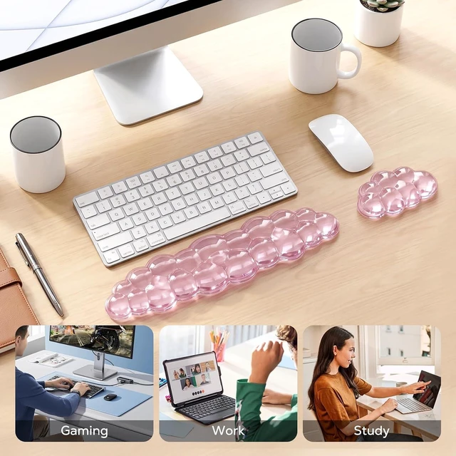 Alt view image 7 of 7 - Moko Gel Cloud Wrist Rest for Keyboard and Mouse Clear Pink