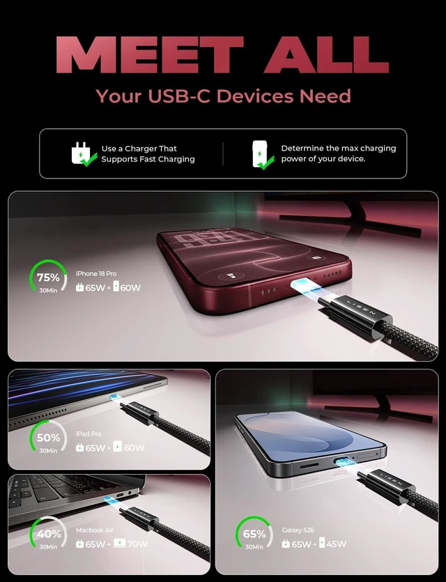 Alt view image 6 of 7 - USB C to USB C Cable 60W for iPhone 18 Pro Duo Charging Cable 5-Pack