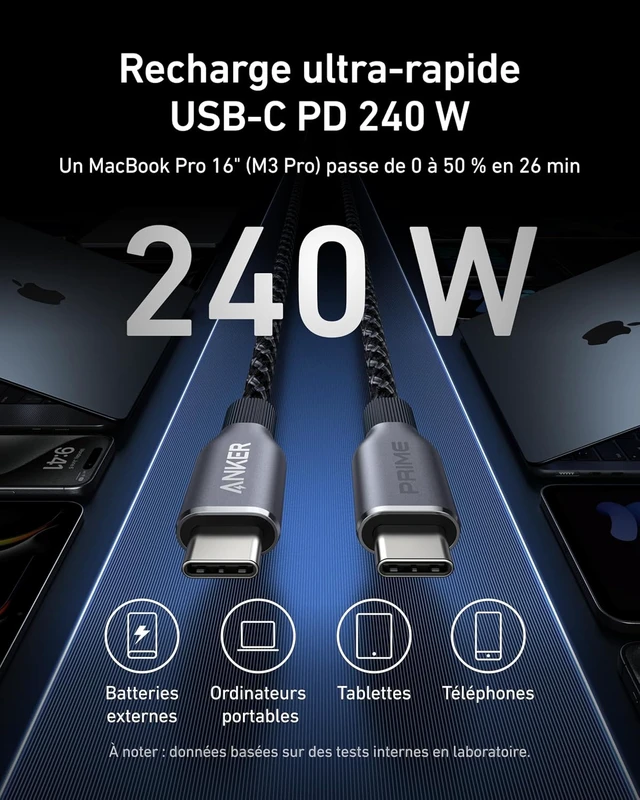 Alt view image 2 of 6 - Prime USB C to USB C Cable 240W Fast Charging Durable Cable (6 ft)