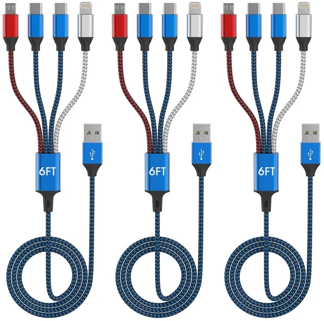 Main image of 4-in-1 Multi Charging Cable (3-Pack 6FT) - Dual USB-C Lightning Micro