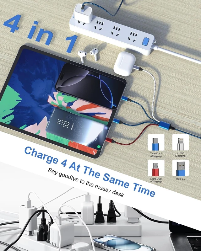 Alt view image 2 of 7 - 4-in-1 Multi Charging Cable (3-Pack 6FT) - Dual USB-C Lightning Micro