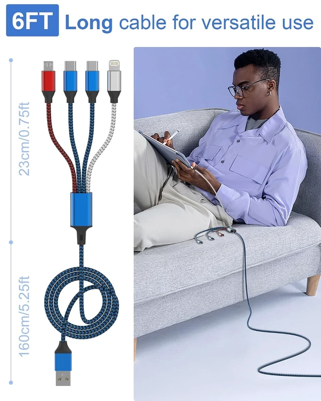 Alt view image 4 of 7 - 4-in-1 Multi Charging Cable (3-Pack 6FT) - Dual USB-C Lightning Micro