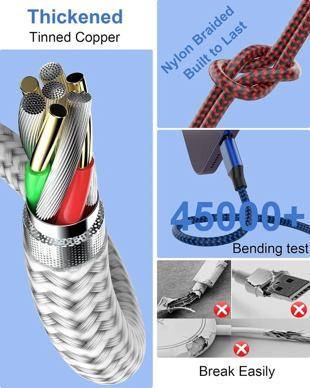 Alt view image 3 of 7 - 4-in-1 Multi Charging Cable (3-Pack 6FT) - Dual USB-C Lightning Micro