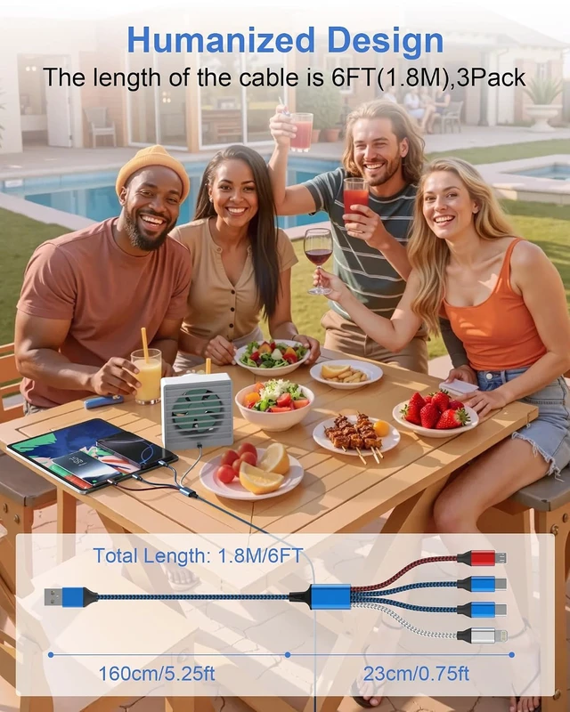 Alt view image 5 of 7 - 4-in-1 Multi Charging Cable (3-Pack 6FT) - Dual USB-C Lightning Micro